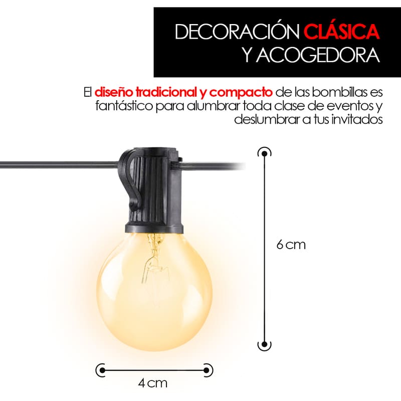 Redlemon Focos para Exteriores tipo Vintage (Serie de 25 Unidades con Cable), Luz Cálida, Ideales para Decoración de Terrazas, Roof Garden, Jardines, Restaurantes y Tiendas. 7.5 Metros de Longitud