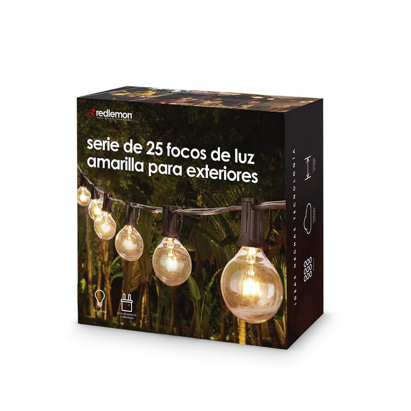 Redlemon Focos para Exteriores tipo Vintage (Serie de 25 Unidades con Cable), Luz Cálida, Ideales para Decoración de Terrazas, Roof Garden, Jardines, Restaurantes y Tiendas. 7.5 Metros de Longitud
