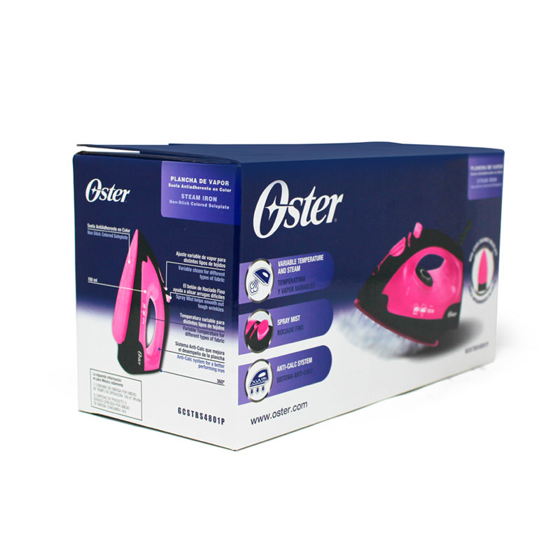 Plancha Vapor Con Suela Antiadherente Negra Con Rosa Oster Gcstbs4801p