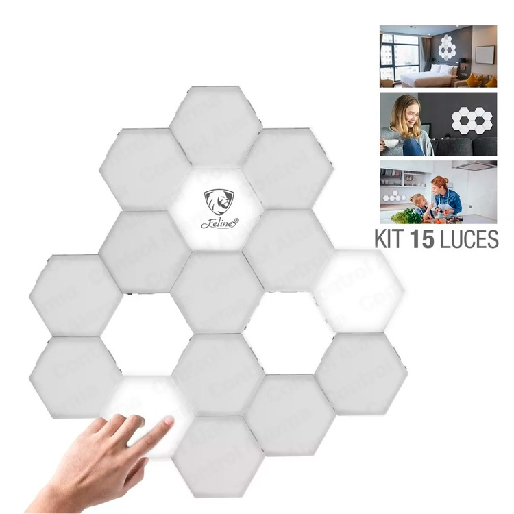 Hexagonal Lampara Sensible Al Tacto Touch Iluminacion Led 15 Modulos De Luz Pared Personalizado 