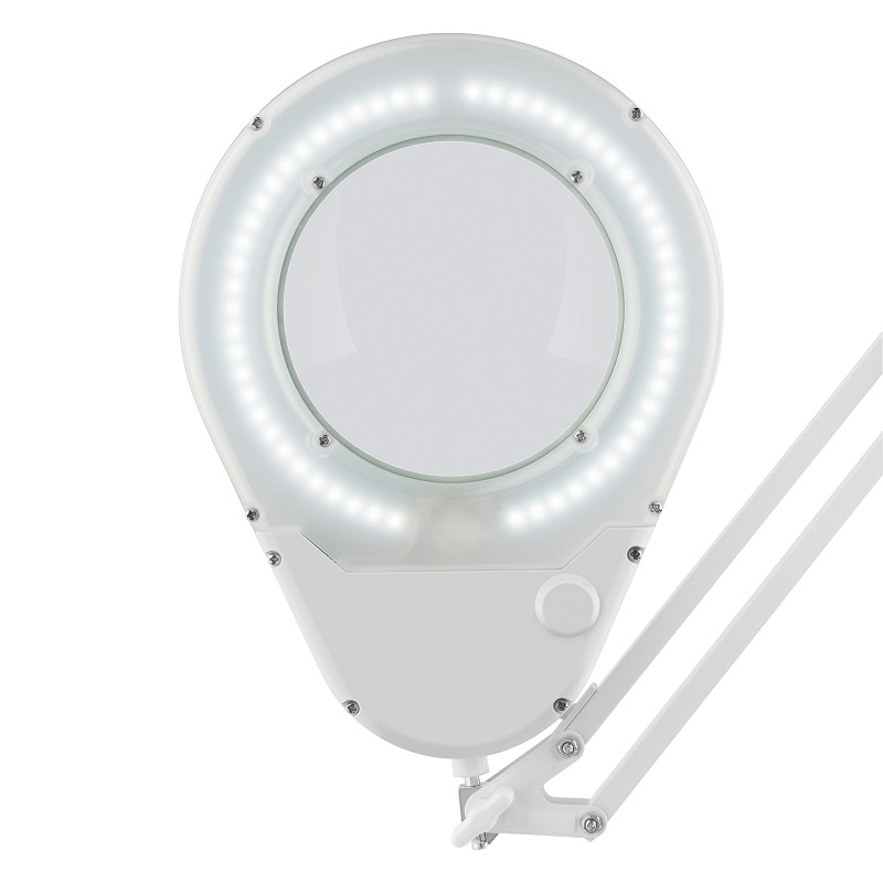 Lámpara LED con lupa (5x) y brazo articulado, blanca