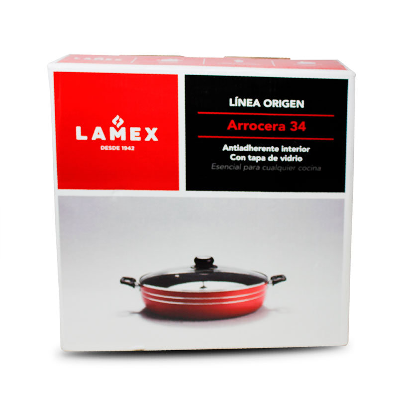 Arrocera 34 cm con Antiadherente Tapa De Vidrio 34 Cm Lamex 6513-5