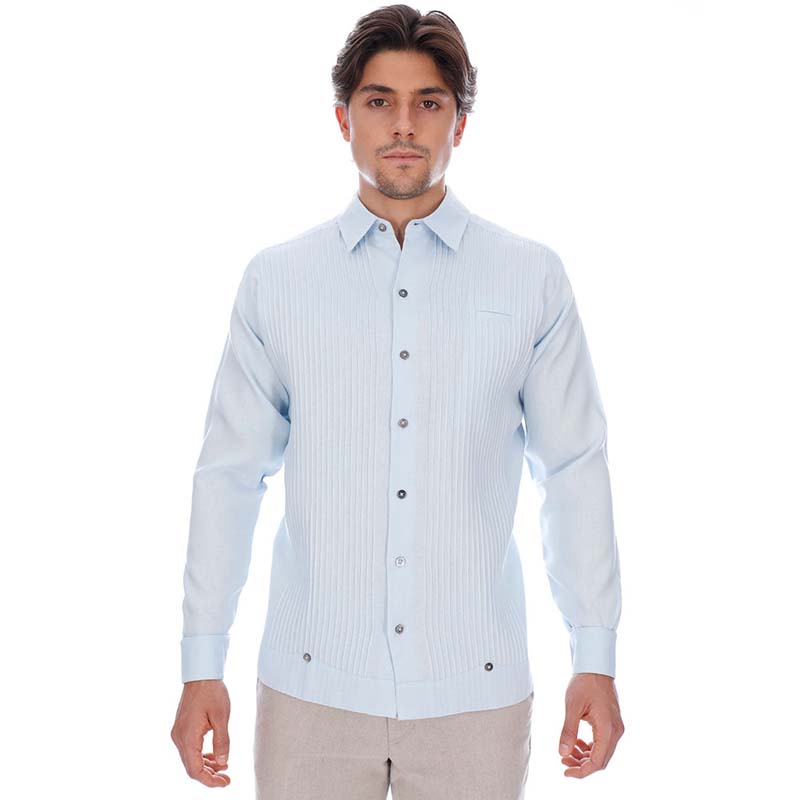 Abito Guayabera De Lino Manga Larga Azul Mod. Presidencial 100% Lino
