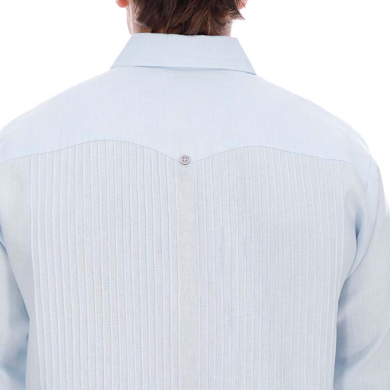 Abito Guayabera De Lino Manga Larga Azul Mod. Presidencial 100% Lino