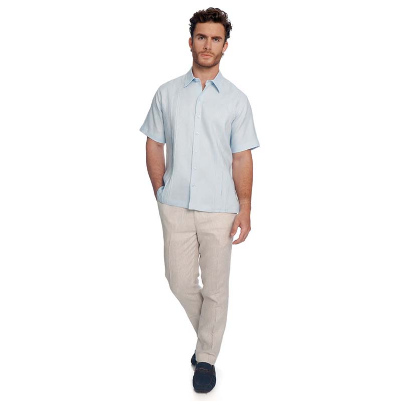 Abito Guayabera de Lino Manga Corta Azul Mod Boris
