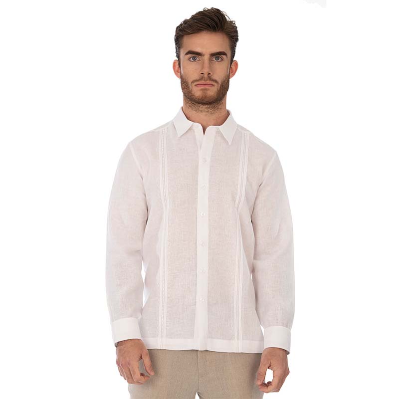 Abito Guayabera De Lino Manga Larga Blanco Mod. Trebor