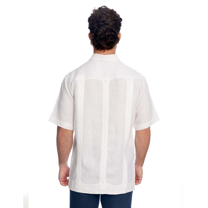 Abito Guayabera De Lino Manga Corta Blanco Mod. Tradicional