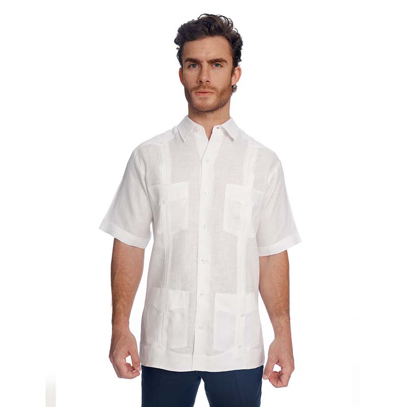 Abito Guayabera De Lino Manga Corta Blanco Mod. Tradicional