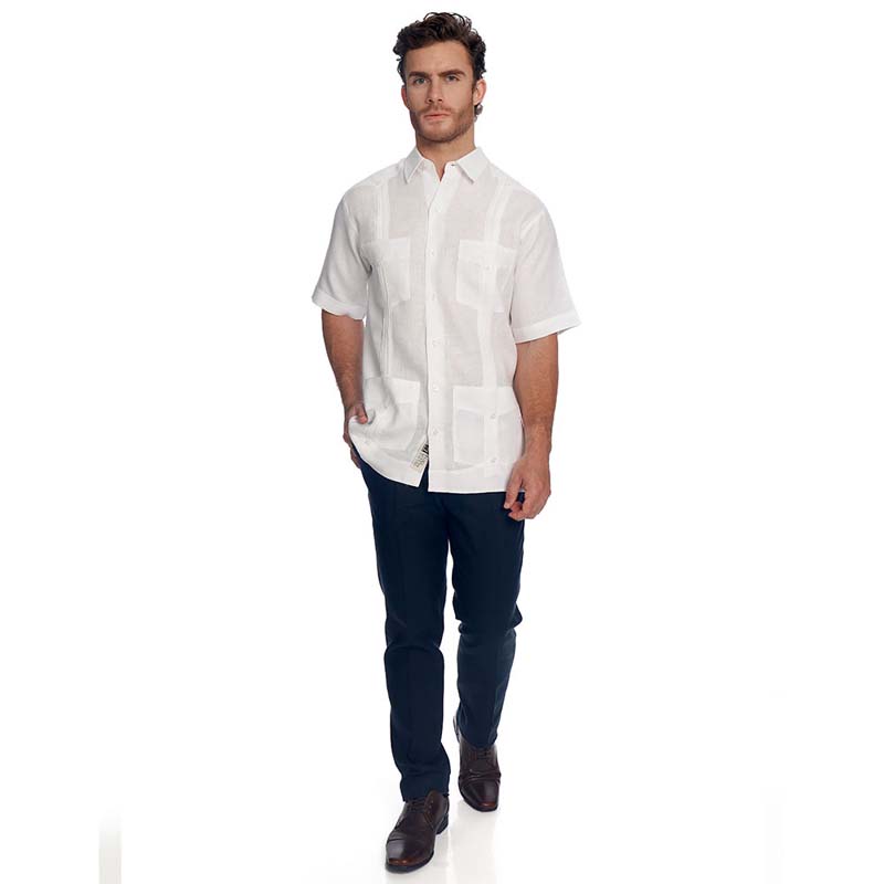 Abito Guayabera De Lino Manga Corta Blanco Mod. Tradicional
