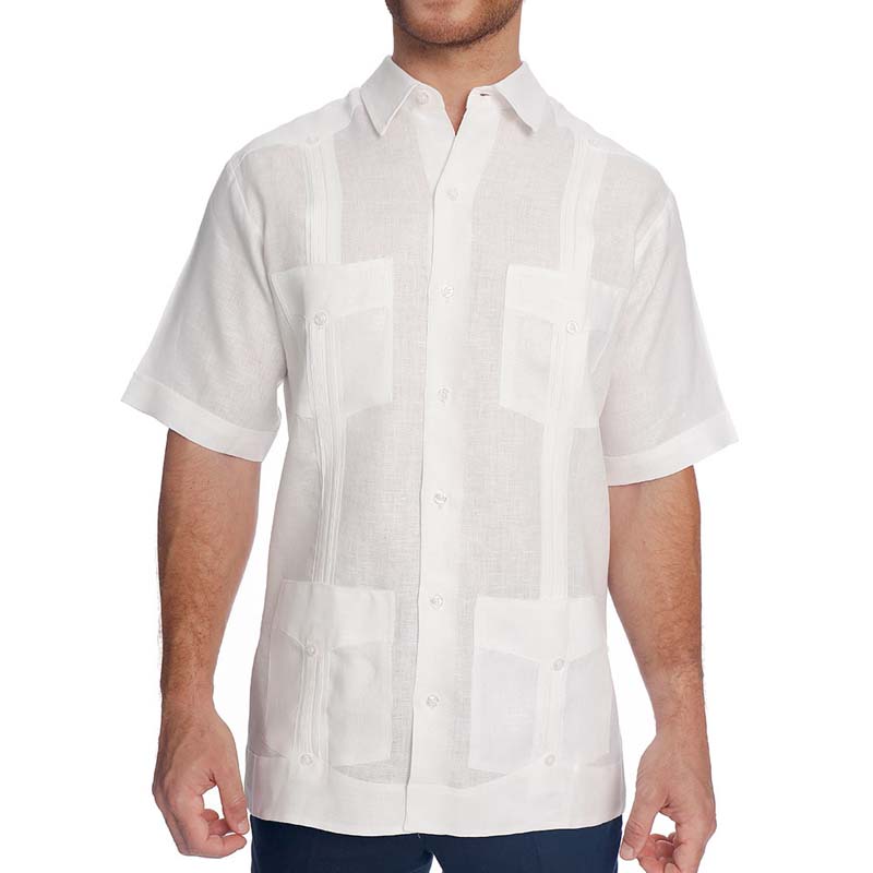 Abito Guayabera De Lino Manga Corta Blanco Mod. Tradicional