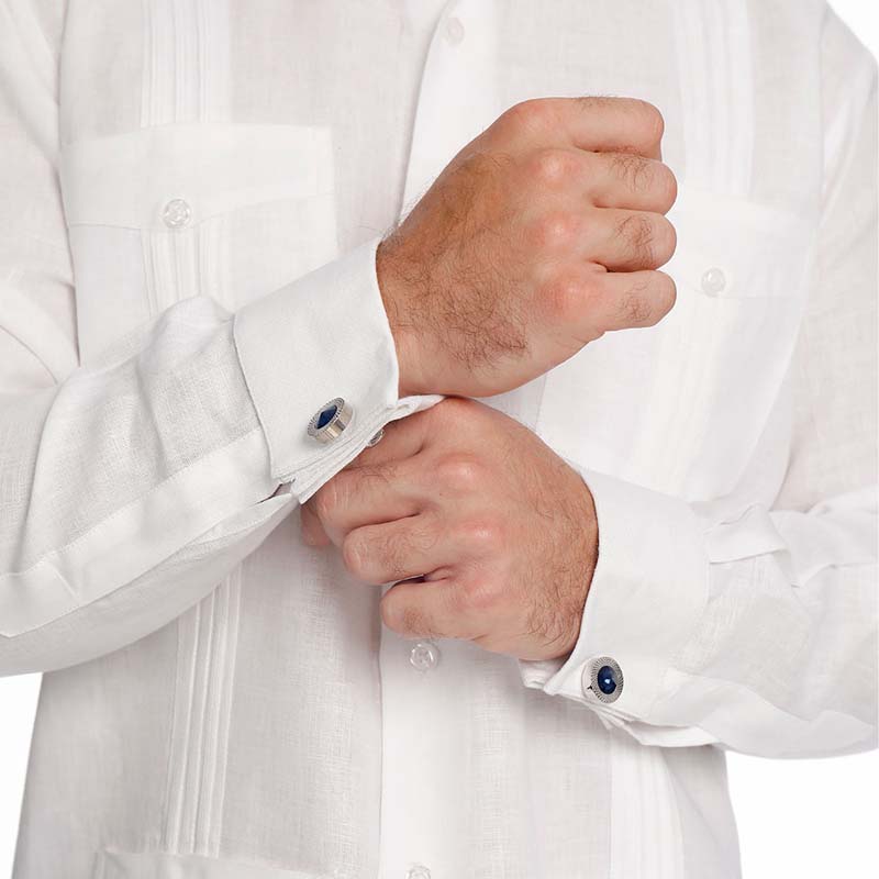Abito Guayabera De Lino Para Mancuernillas Blanco Mod. Doble Puño