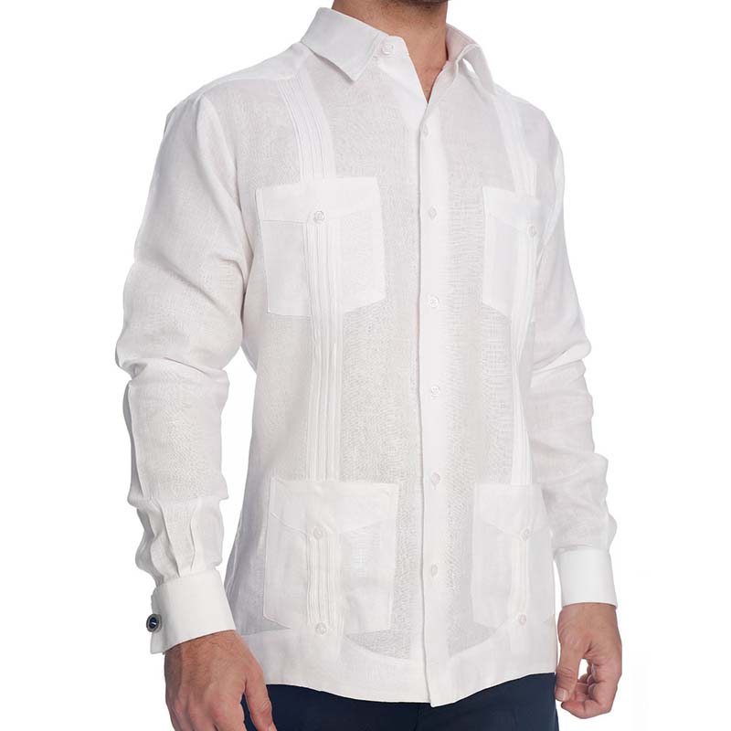 Abito Guayabera De Lino Para Mancuernillas Blanco Mod. Doble Puño