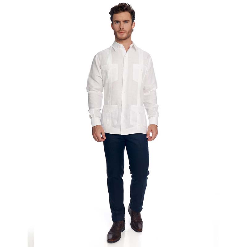 Abito Guayabera De Lino Para Mancuernillas Blanco Mod. Doble Puño