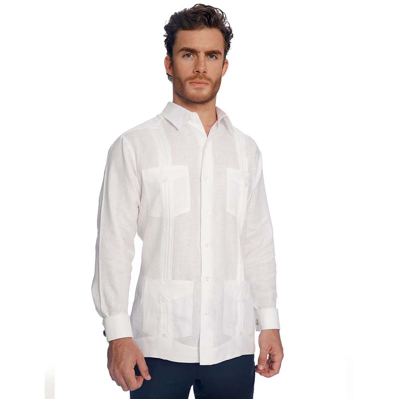 Abito Guayabera De Lino Para Mancuernillas Blanco Mod. Doble Puño
