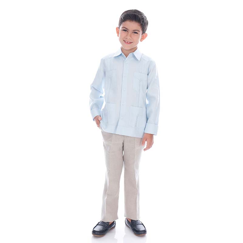 Abito Guayabera De Lino Para Niño Manga Larga Mod. Tradicional