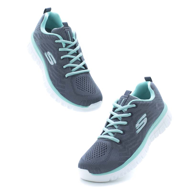 TENIS SKECHERS 12615 GRIS/AQUA DAMA