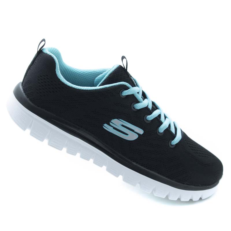 TENIS SKECHERS 12615 NEGRO/TURQUESA DAMA