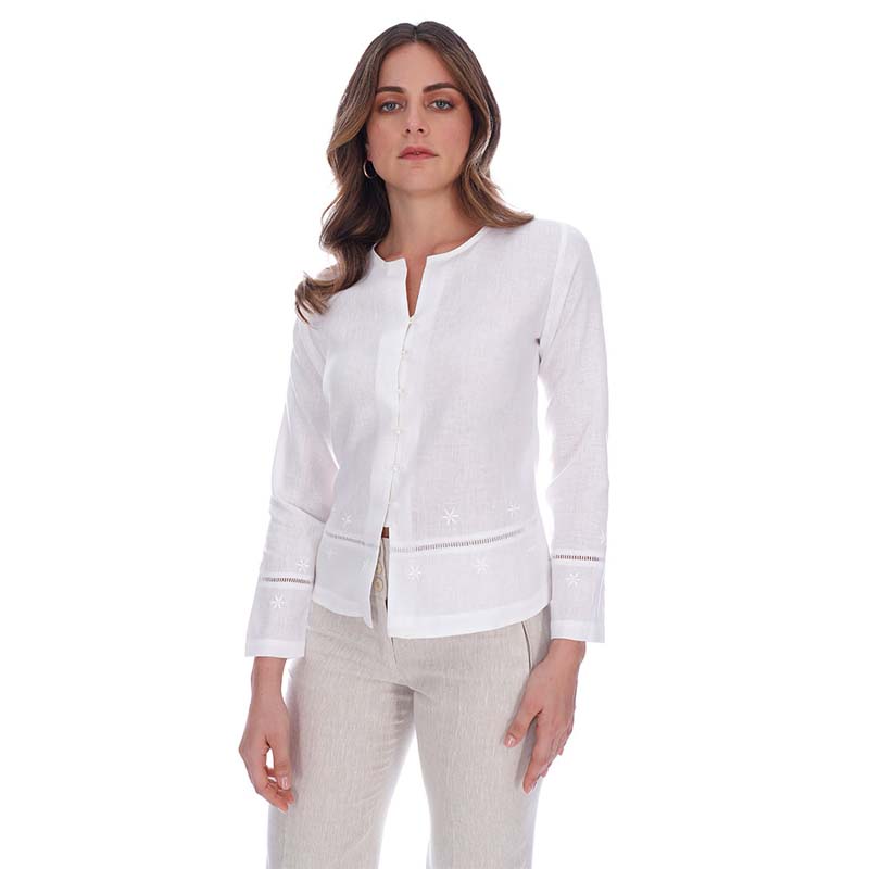 Abito Blusa De Lino Manga Larga Blanco Mod. Aurora
