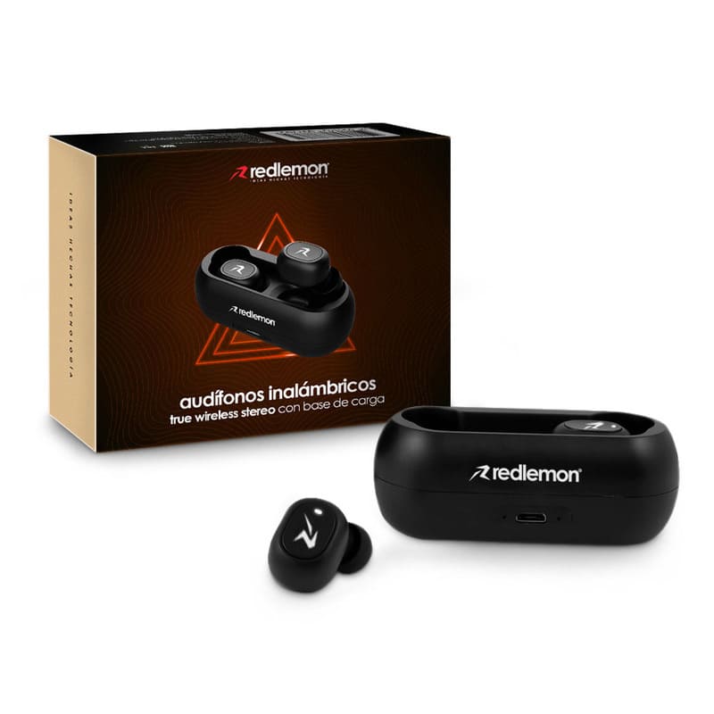Redlemon Audífonos Bluetooth True Wireless Stereo (TWS) High Definition Inalámbricos Impermeables Grado IPX4, con Manos Libres, Base para 2 Cargas Extras y Batería de Larga Duración