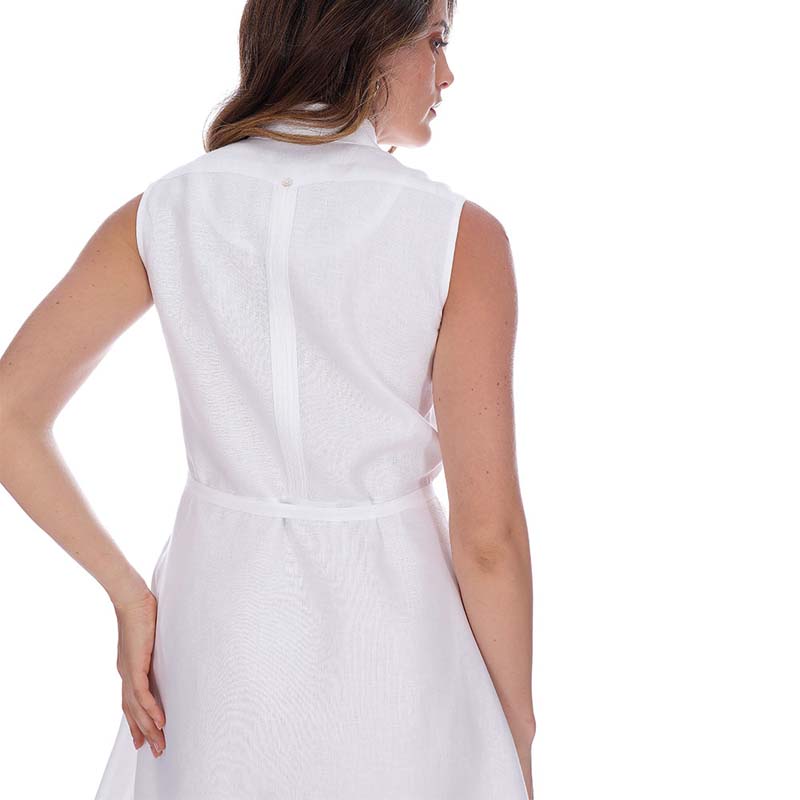 Abito Vestido De Lino Tipo Guayabera Blanco Mod. Dunya
