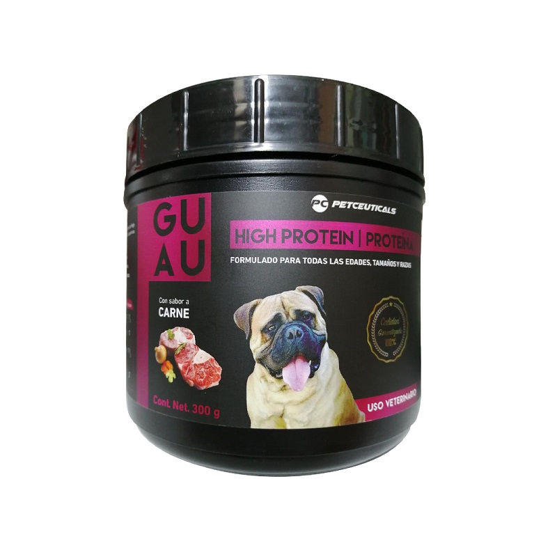 Suplemento Proteína Sabor Carne 300g P/Perro High Protein Todos Tamaños/Razas GUAU Petceuticals