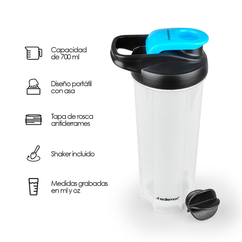 Redlemon Botella Mezcladora tipo Shaker para Proteína (700 ml / 24 Oz), con Tapa Hermética Antiderrames, Diseño Portátil, Innovador y Deportivo, Ideal para el Gimnasio