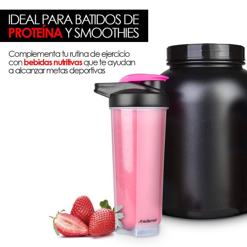 Redlemon Botella Mezcladora tipo Shaker para Proteína (700 ml / 24 Oz), con Tapa Hermética Antiderrames, Diseño Portátil, Innovador y Deportivo, Ideal para el Gimnasio