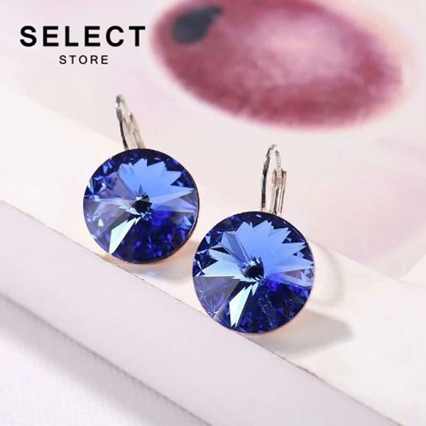 SWAROVSKI CRISTALES, Aretes colgantes para Dama Cristal 12 MM (AZUL SAPHIRE)