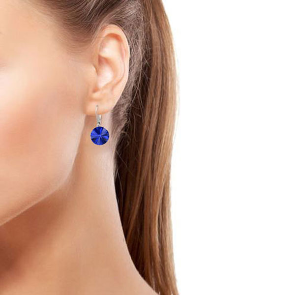 SWAROVSKI CRISTALES, Aretes colgantes para Dama Cristal 12 MM (AZUL SAPHIRE)