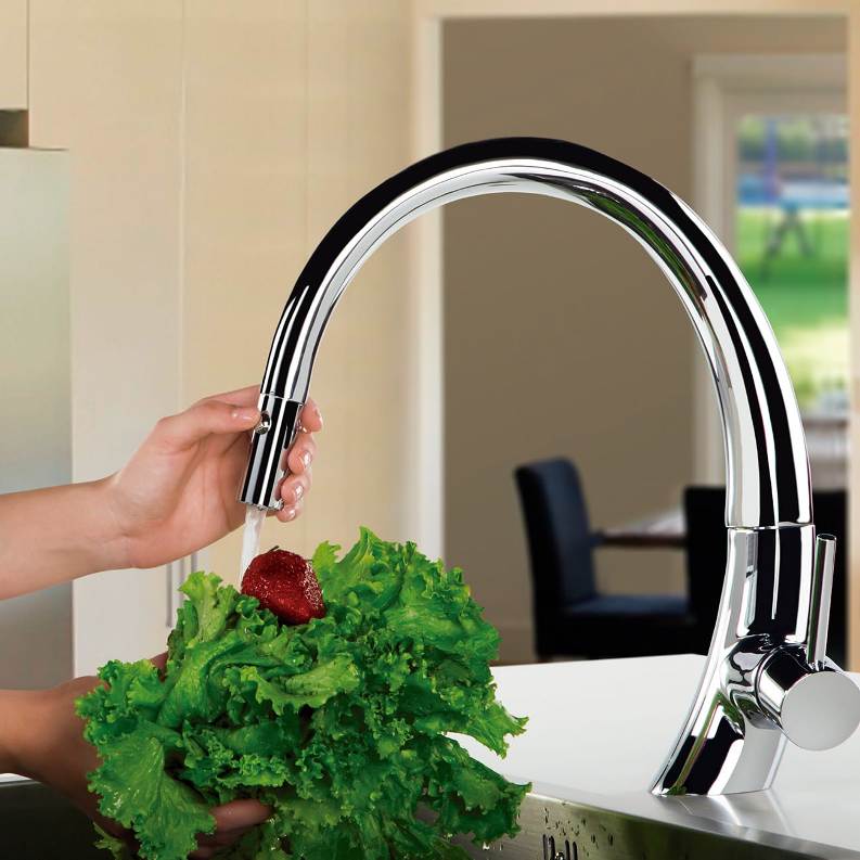 HELVEX MONOMANDO PARA COCINA CURVO CABEZAL RETRACTIL CROMO