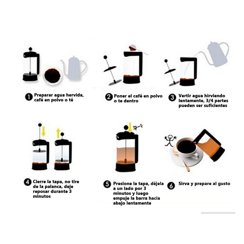 4 Cafeteras Prensa Francesa Negra 350ml Individual Drink Lab Té Café Vidrio