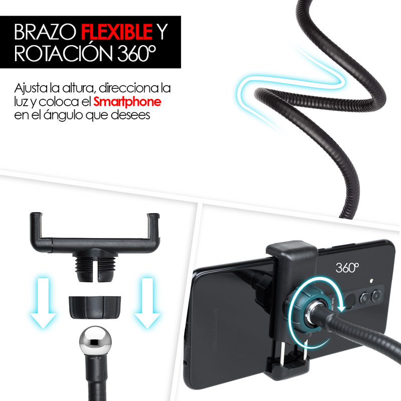 Soporte para Celular Tipo Selfie con Aro de Luz LED Redlemon.