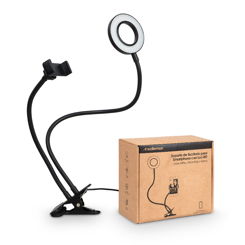 Soporte para Celular Tipo Selfie con Aro de Luz LED Redlemon.