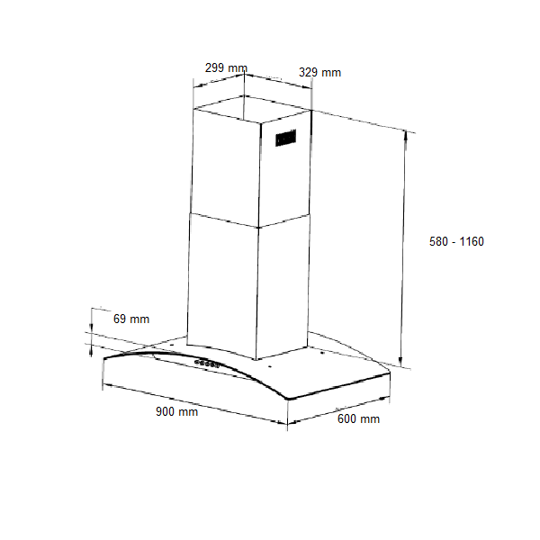 CAMPANA EXTRACTORA DECORATIVA DE ISLA DE 90 CM