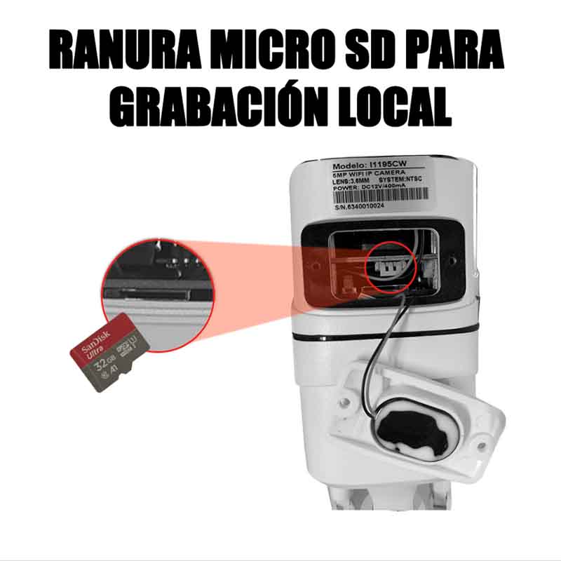 Cámara Wifi Exterior IP 2K 5 Megapixeles Grabación Nube y SD