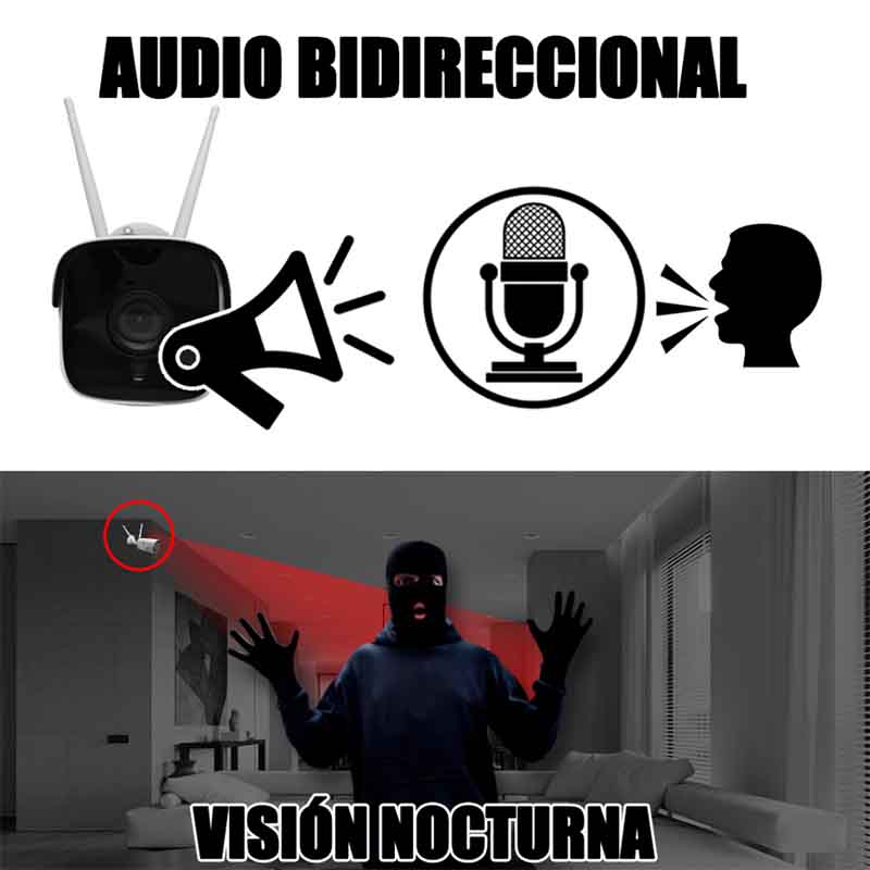 Cámara Wifi Exterior IP 2K 5 Megapixeles Grabación Nube y SD
