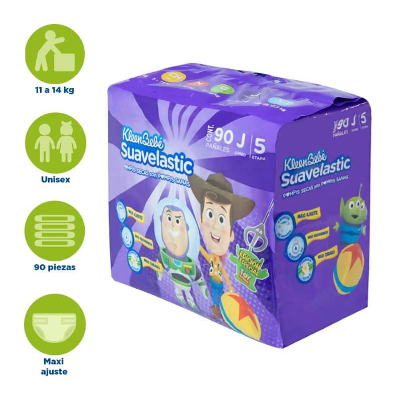 Pañales Kleen Bebé Suavelastic Jumbo 90 pzas