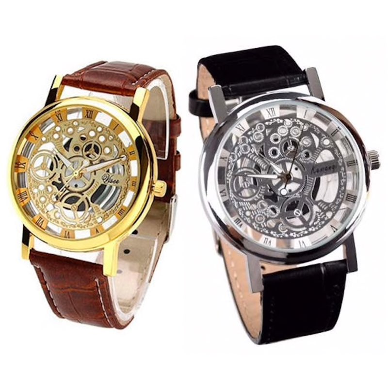 Pack de 2 relojes Luxury de piel dorado y plateado