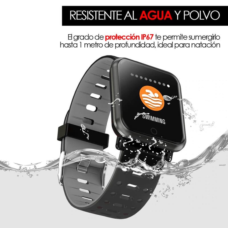 Redlemon Smartwatch Reloj Inteligente Deportivo Impermeable con Monitor de Ritmo Cardiaco, Podómetro, Contador de Calorías. Notificaciones de Mensajería y Redes, Compatible con iOS y Android, Mod. W30