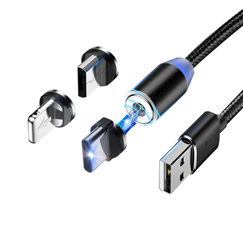 Cable cargador lighting, micro, tipo C magnético para Android y iPhone 3 en 1 con luz, carga rápida