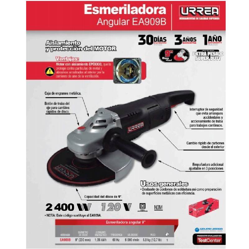 Esmeriladora angular 9" 2400W EA909B Urrea