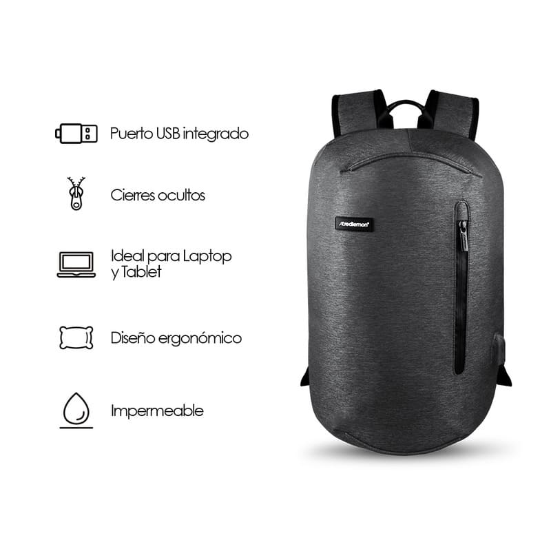 Mochila Antirrobo Impermeable para Laptop Puerto USB Redlemon
