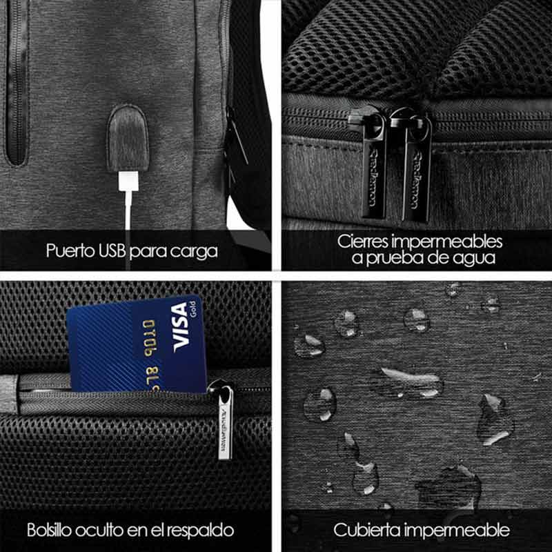 Mochila Antirrobo Impermeable para Laptop Puerto USB Redlemon