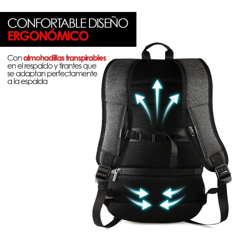 Mochila Antirrobo Impermeable para Laptop Puerto USB Redlemon