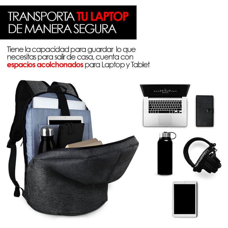 Mochila Antirrobo Impermeable para Laptop Puerto USB Redlemon