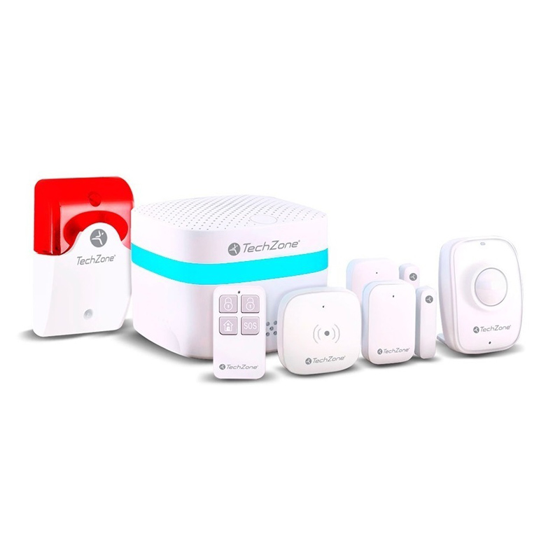 KIT SMART HOME TECHZONE CENTRO DE CONTROL SIRENA SENSORES DE PUERTA TZKIT01SH 