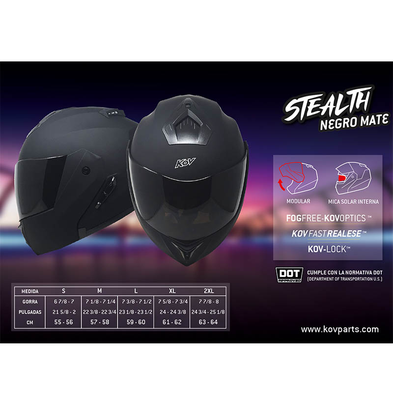CASCO KOV STEALTH NEGRO MATE ABATIBLE MICA HUMO 