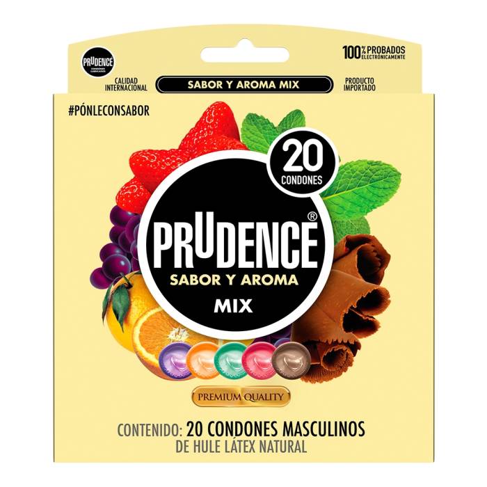 Paquete con 20 Condones Prudence con Sabor Y Aroma Mix