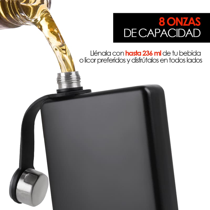 Redlemon Licorera Premium y Ánfora de Bolsillo de 8 Onzas (236 ml), Tapa Hermética Antiderrames, Fabricada en Acero Inoxidable Doble Capa para Mantener la Temperatura, Ideal para Regalo o Campamento