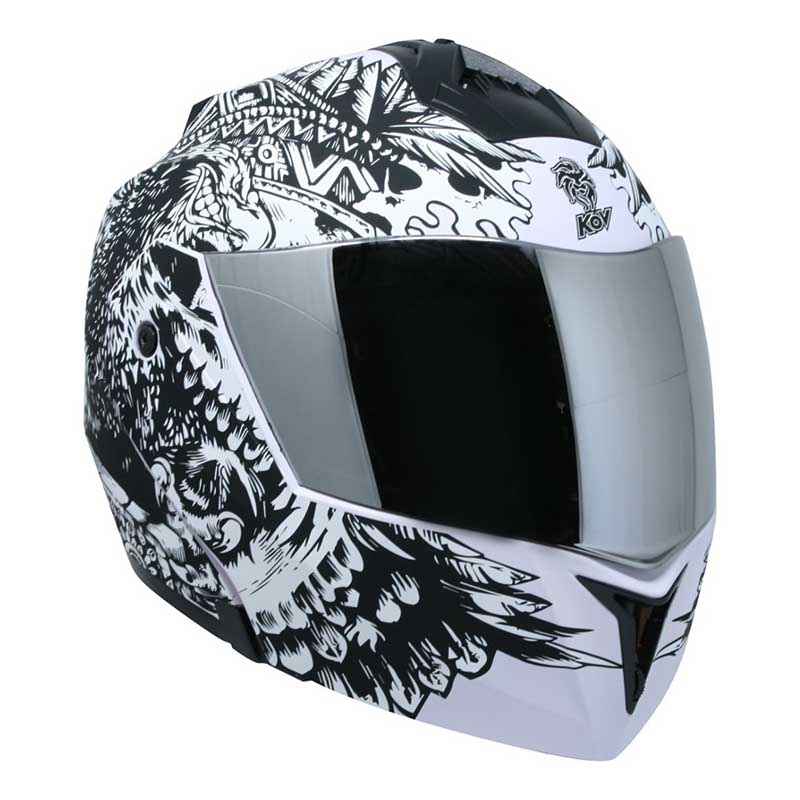 CASCO KOV STEALTH ZAPATA BLANCO ABATIBLE CERTIFICADO PARA MOTO